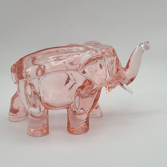 Vintage Co-Operative Flint Glass Pink Elephant Candy Trinket Dish Smooth Back - Picture 4 of 14